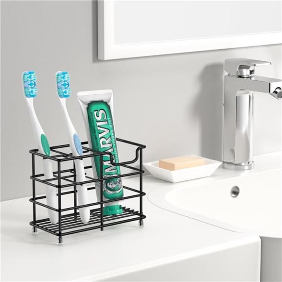 Black stainless steel toothbrush holder bathroom organizer 5 slot storage stand - Picture 5 of 7